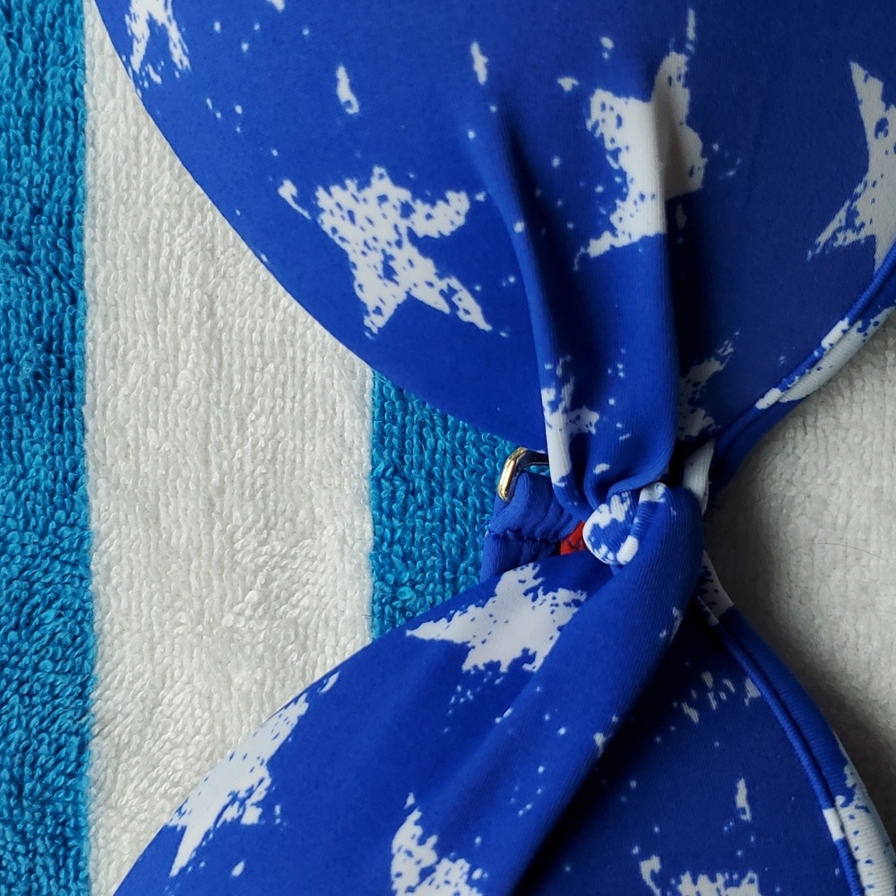 XHILARATION SMALL RED,WHITE AND BLUE STARRED BIKINI TOP PADDED - Picture 2 of 6